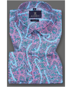 Men's Cotton Shirt with Blue and Pink Florals