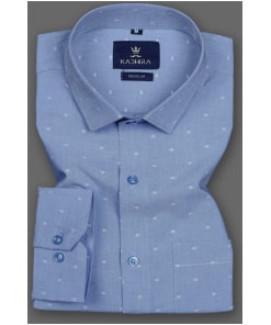 Men's Blue Dobby Cotton Shirt with Dot Print