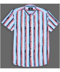 Men's Digital Printed Shirt With Multi-Color Stripes