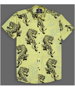 Men's Tiger Print Shirt in Striking Yellow