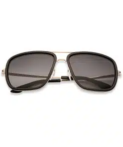 Stylish Full Rim Square Sunglasses in Golden Black – PolyCarbonate
