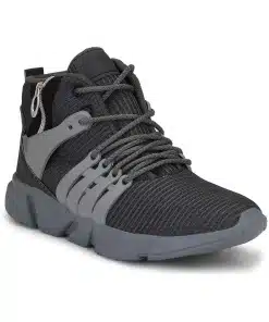 Casual Sports Shoes for Men in Grey and Black Mesh Material