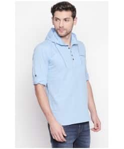 Light Blue Short Cross Kurta Shirt – Casual Cotton Comfort