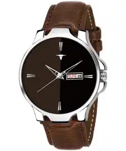 Men's & Boy's Day and Date Analog Watch with Brown Dial and Strap