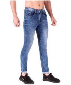 Slim Fit Men's Stretchable Blue Denim Mid Rise Jeans
