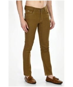 Mid Rise Khaki Regular Fit Denim Jeans for Men