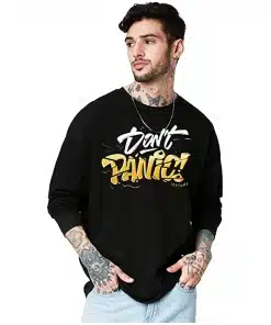 Black Oversize Cottonblend Full Sleeve T-Shirt for Men