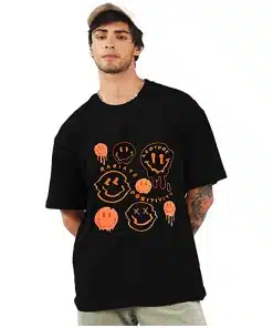 Men's Black Cottonblend Oversized Round Neck T-Shirt