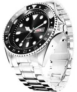 Men's Stainless Steel Chain Day-Date Analog Wristwatch