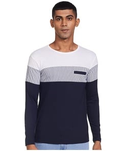 Regular Men's Cotton Designer T-Shirt in Navy Blue White