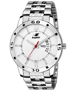 Classic White Dial Stainless Steel Men's Watch with Day & Date