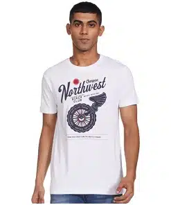 Printed Slim Fit Crew Neck T-Shirt for Men (White, Green)