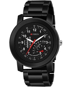 Analog Black Dial Metal Strap Watch for Men and Boys with Glass Face