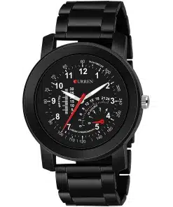 Analog Black Dial Metal Strap Watch for Men and Boys with Glass Face