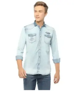 Men's Denim Shirt with Dual Pockets for Added Functionality