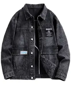 Men's Down Collar Denim Jacket for Casual Comfort