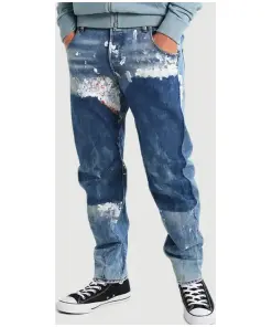 Men's Printing Patchwork Denim Jeans