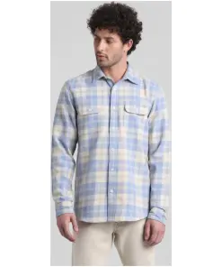Light Blue Check Print Cotton Shirt