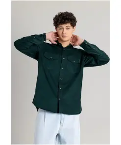 Dark Green Regular Fit Corduroy Men's Shirt