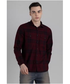 Maroon Regular Fit Men's Cotton Check Shirt