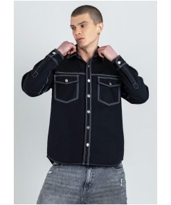 Black Regular Fit Men's Denim Shirt