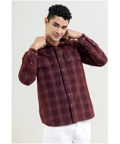 Rust Regular Fit Corduroy Men's Check Shirt