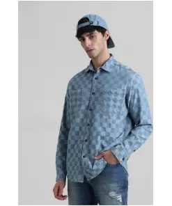 Blue Dobby Check Print Shirt