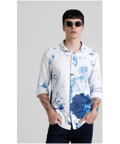 White Floral Print Full Sleeves Shirt