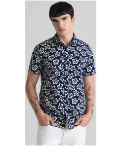 Dark Blue Floral Print Shirt