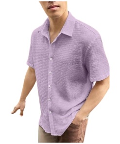 Regular Fit Self Design Popcorn Spread Collar Casual Half Sleeve Shirt