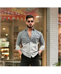 Grey- Off White Double Shade Cotton Rfd Shirt