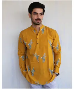 Mustard Flyon Block-printed Men's Shirt