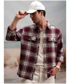 Men Maroon Checked Oversized Fit Flannel Overshirt
