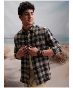 Men Grey Checked Oversized Fit Flannel Overshirt
