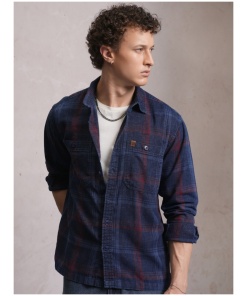 Men BlueRed Checked Regular Fit Casual Shirt
