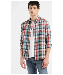 Multicolored Cotton Slim Fit Checks Shirt