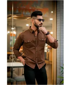 Brown Double Pocket Full Sleeve Rfd Cotton Shirt