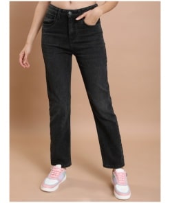 Women Dark Grey Straight Fit Stretchable Jeans