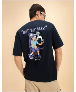 Men's Blue Way To Hell Graphic Printed Oversized T-shirt
