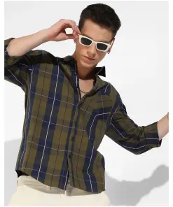 Men's Green & Blue Checked Shirt