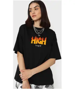 Women's Black Too High Typography Oversized T-shirt