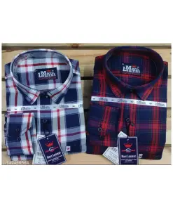 Combo Offer (Pack Of 2) Branded Men's Cotton Check Shirts, Single Pocket, Full Sleeves Vol2