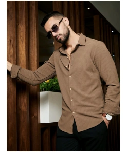 Mens Stripe Crease Shirt Modern Relaxed Fit