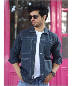 Fade Slate Grey Denim Shirt for Men Classic Casual Style