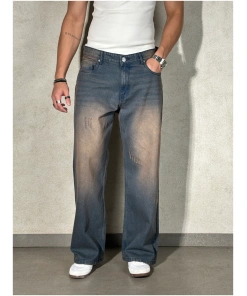 Mens Baggy Wide Leg Jeans Teal Bronze Finish
