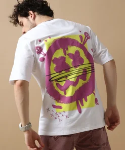 Trendy White Oversized Smiley Print T-Shirt