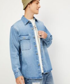 Men Oversized Faded Denim Shirt Ideal for Layering and Casual Outings