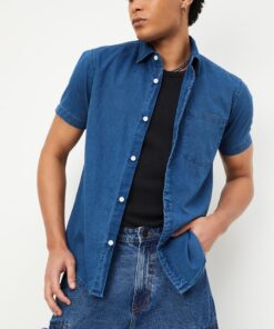 Solid Regular Fit Denim Shirt for Men Perfect for Work Outings and Daily Wear
