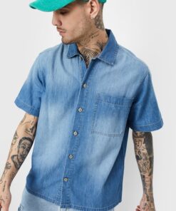 Washed Regular Fit Denim Shirt for Men Everyday Casual Office and Travel Wear