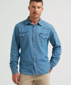 Casual Men’s Iconic Cowboy Wash Denim Shirt Easy to Style and Wear